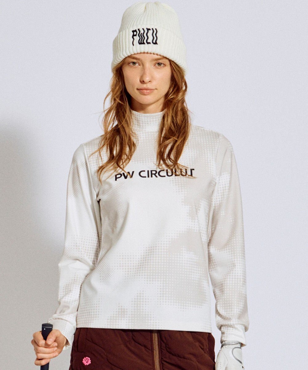 PW CIRCULUS 【裏起毛であたたか】【WOMEN】Dot camouflage ロングスリーブモックネックT  ゴルフウェア レディース 