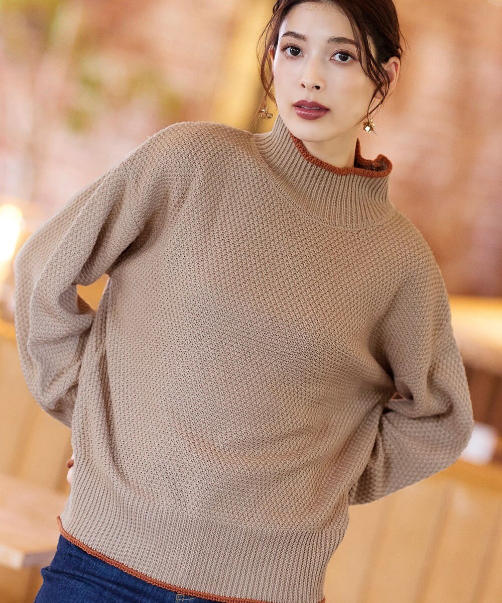 Tiaclasse 【洗える】かのこ編み配色ラインニットプルオーバー 