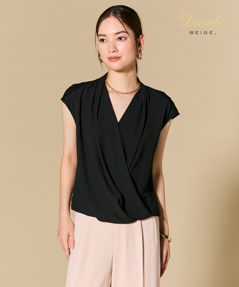 BEIGE， OLIVE / カシュクールフレンチスリーブブラウス 