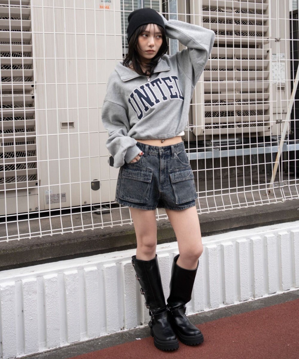 WEGO グラフィックハーフジップスウェット 