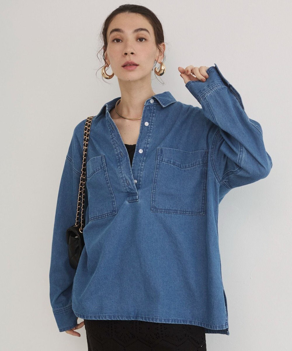 WEGO 【ANGIE VINTAGE】襟が選べる デニム プルオーバー シャツ（バンドカラー/レギュラー） 