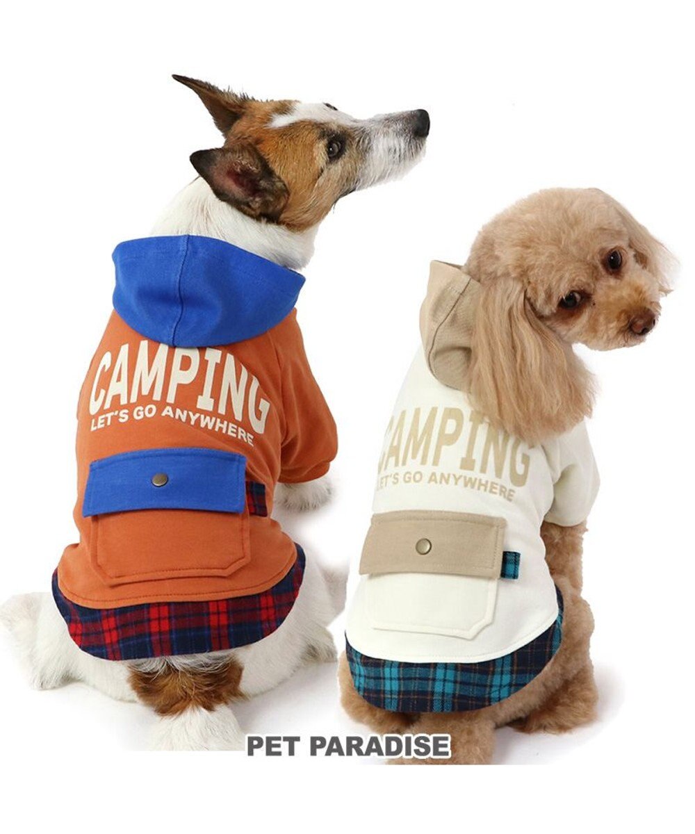 PET PARADISE ペットパラダイス パーカー ホワイト チェック フード ポケット付き 小型犬 