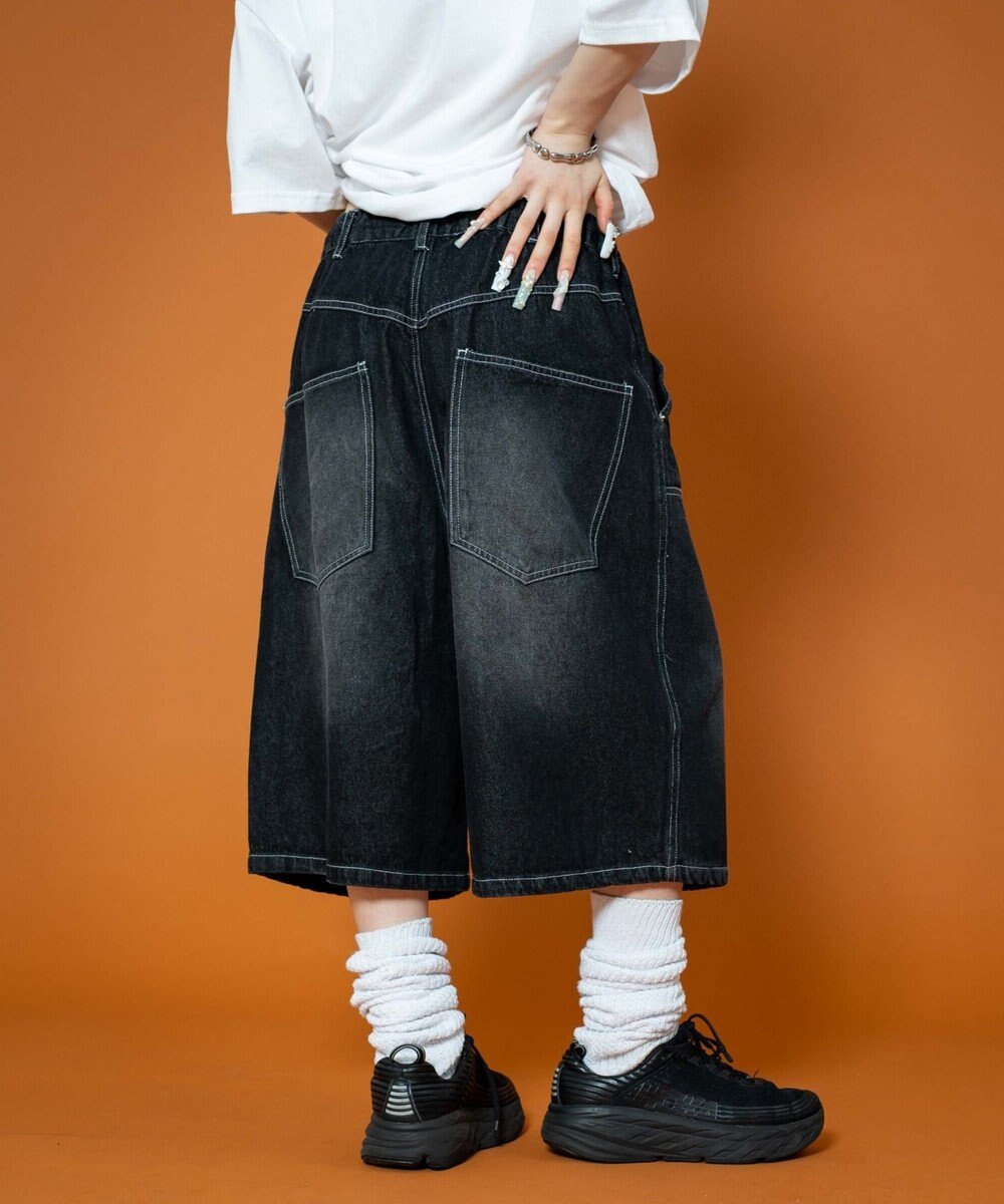 WEGO 【ユニセックス着用ITEM】ダブルニーロゴデニムショーツ 