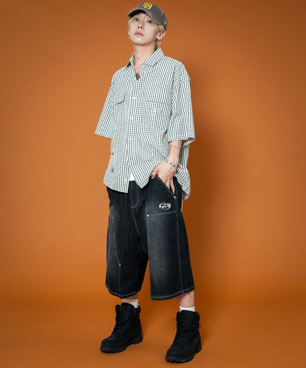 WEGO 【ユニセックス着用ITEM】ダブルニーロゴデニムショーツ 