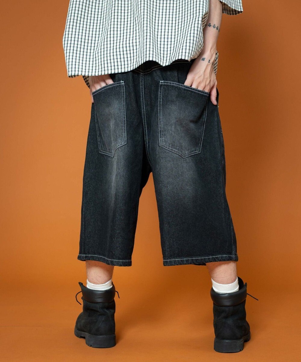 WEGO 【ユニセックス着用ITEM】ダブルニーロゴデニムショーツ 