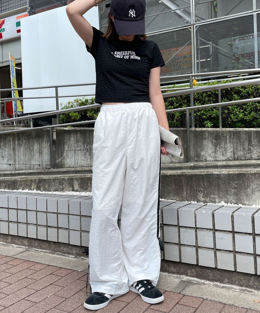 WEGO 【ウエストゴム】ラインリボンデザインナイロンバンツ 