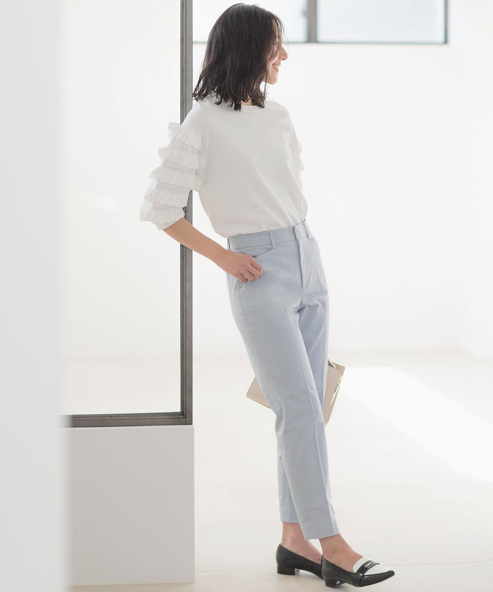 組曲 【WEB限定】サテンストレッチ クロップドパンツ 