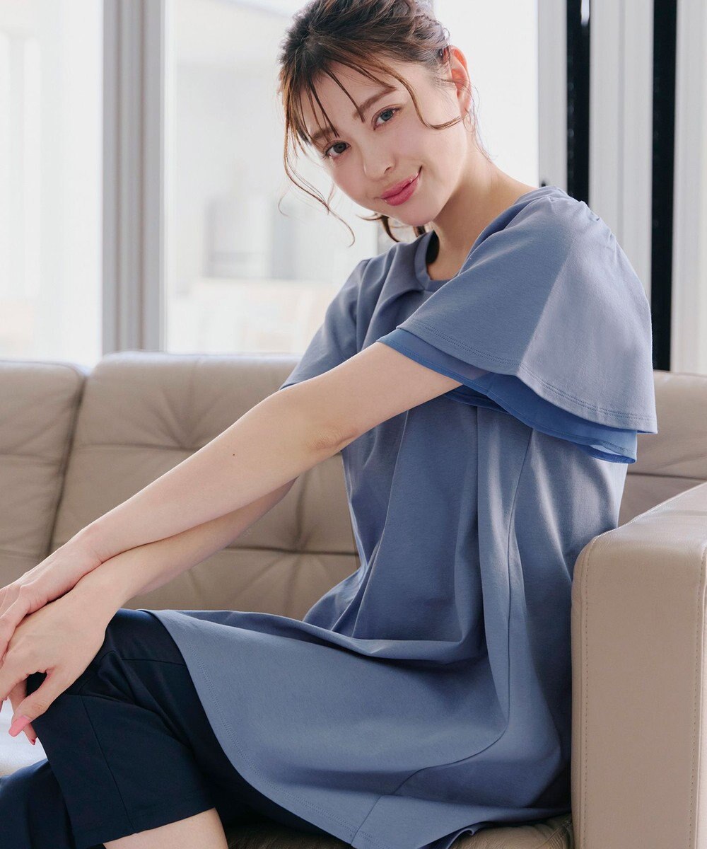 Tiaclasse 【UVケア・接触冷感】“あまラク” シフォンフレアスリーブカットソーチュニック 