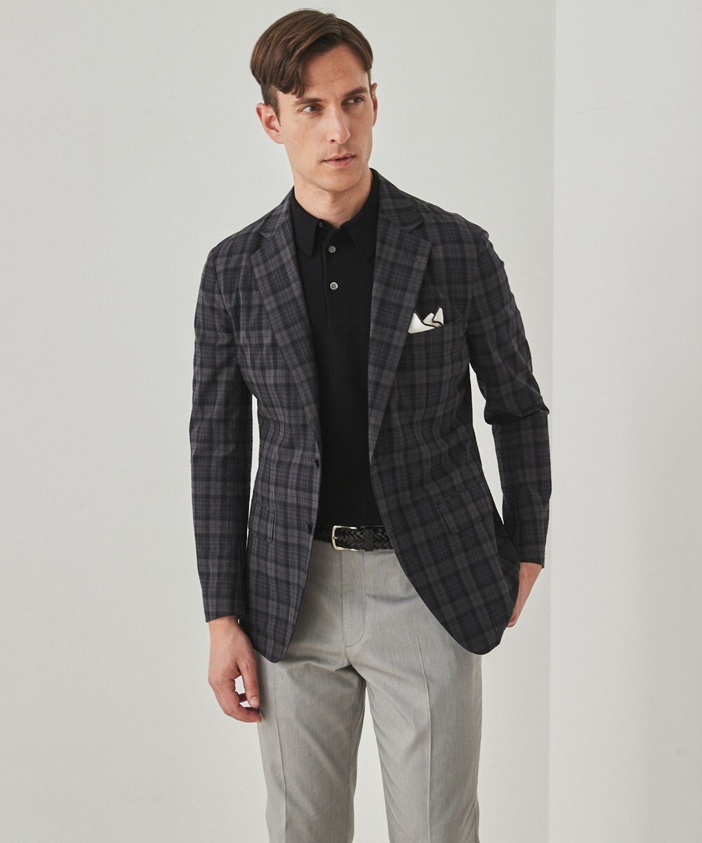 GOTAIRIKU 清涼サッカー素材【通気性/軽量】空羽サッカー マドラスチェック シャツジャケット 