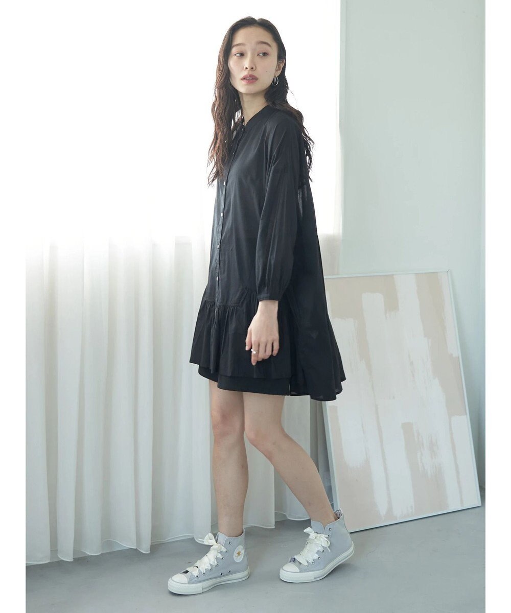 earth music&ecology コットンボイル切替ティアードチュニック 