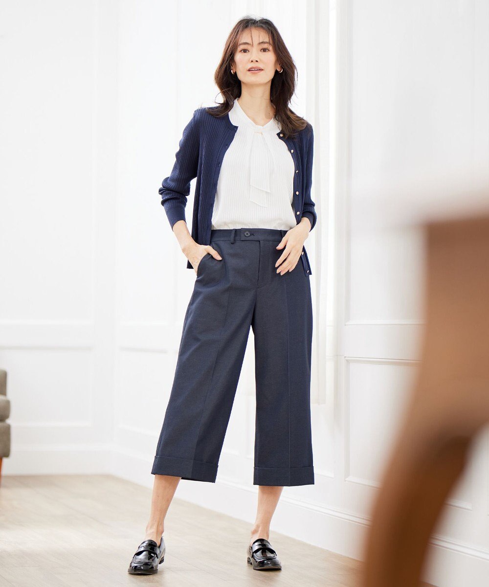 J.PRESS LADIES 【洗える・イージーケア】 SYNTHETIC BASIC ワイドリブ クルーネック カーディガン 