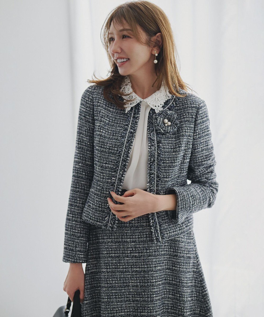 組曲 【KUMIKYOKU NAVY】ラメループモールツイード フレアスカート 