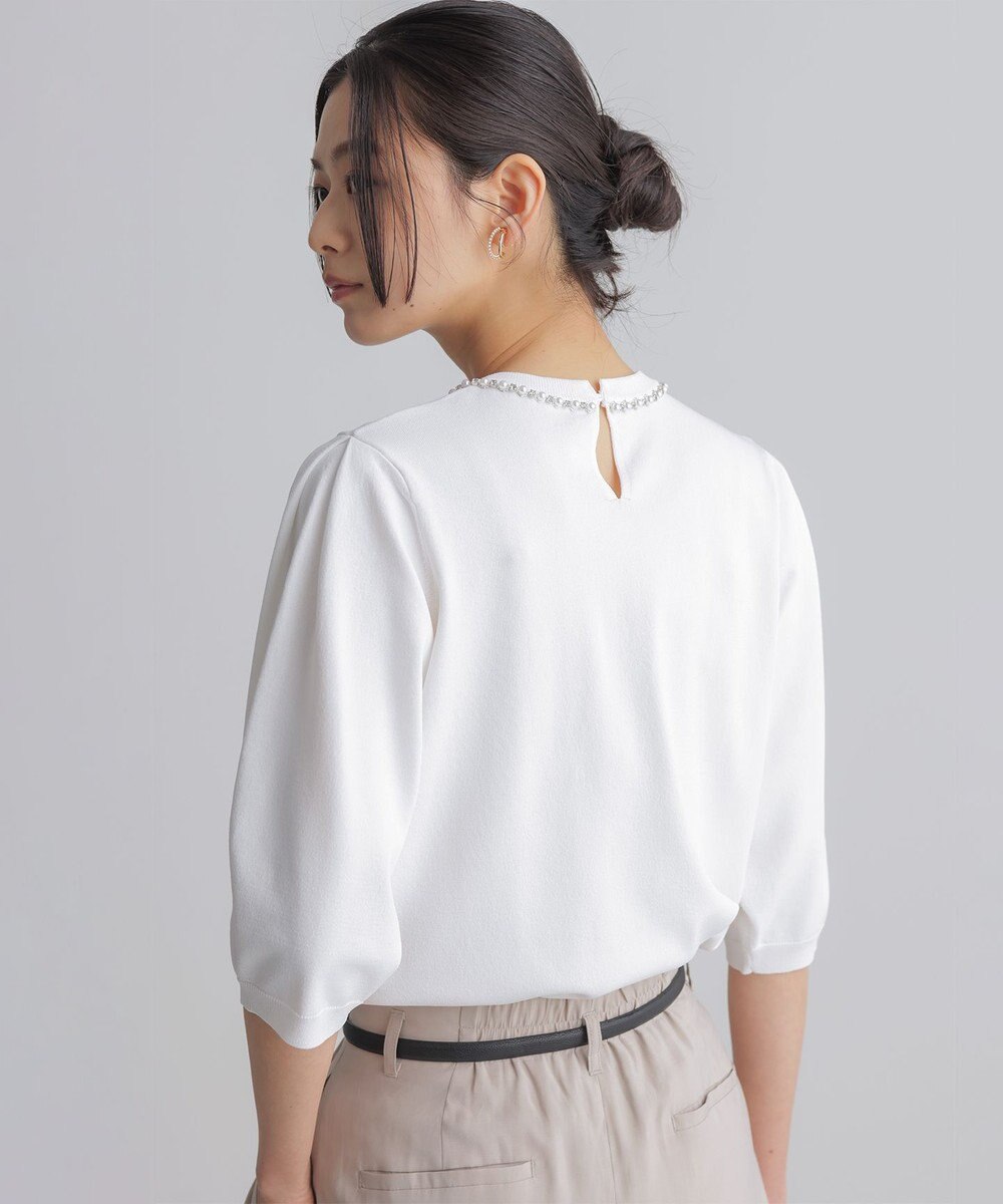 組曲 【WEB限定】クリアストレッチビジューレーン6分袖 ニット 