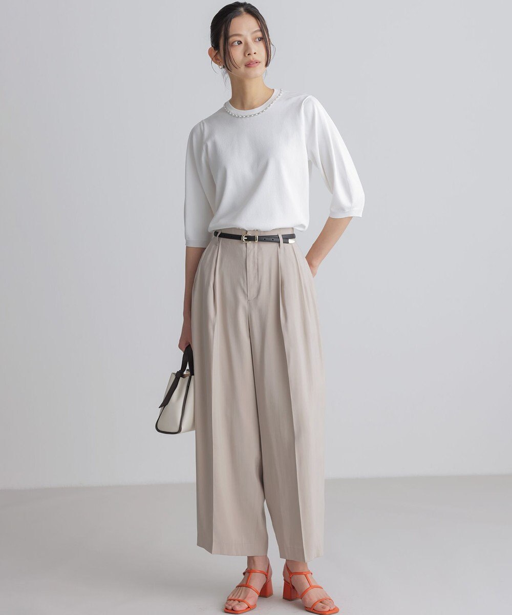 組曲 【WEB限定】クリアストレッチビジューレーン6分袖 ニット 