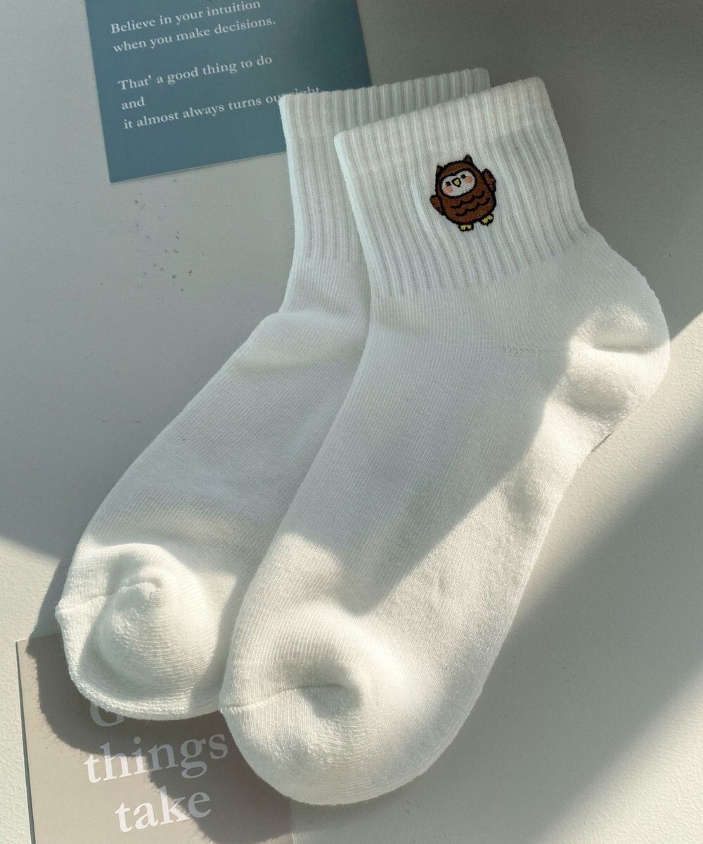 WEGO アニマル刺繍アンクル底パイルソックス 