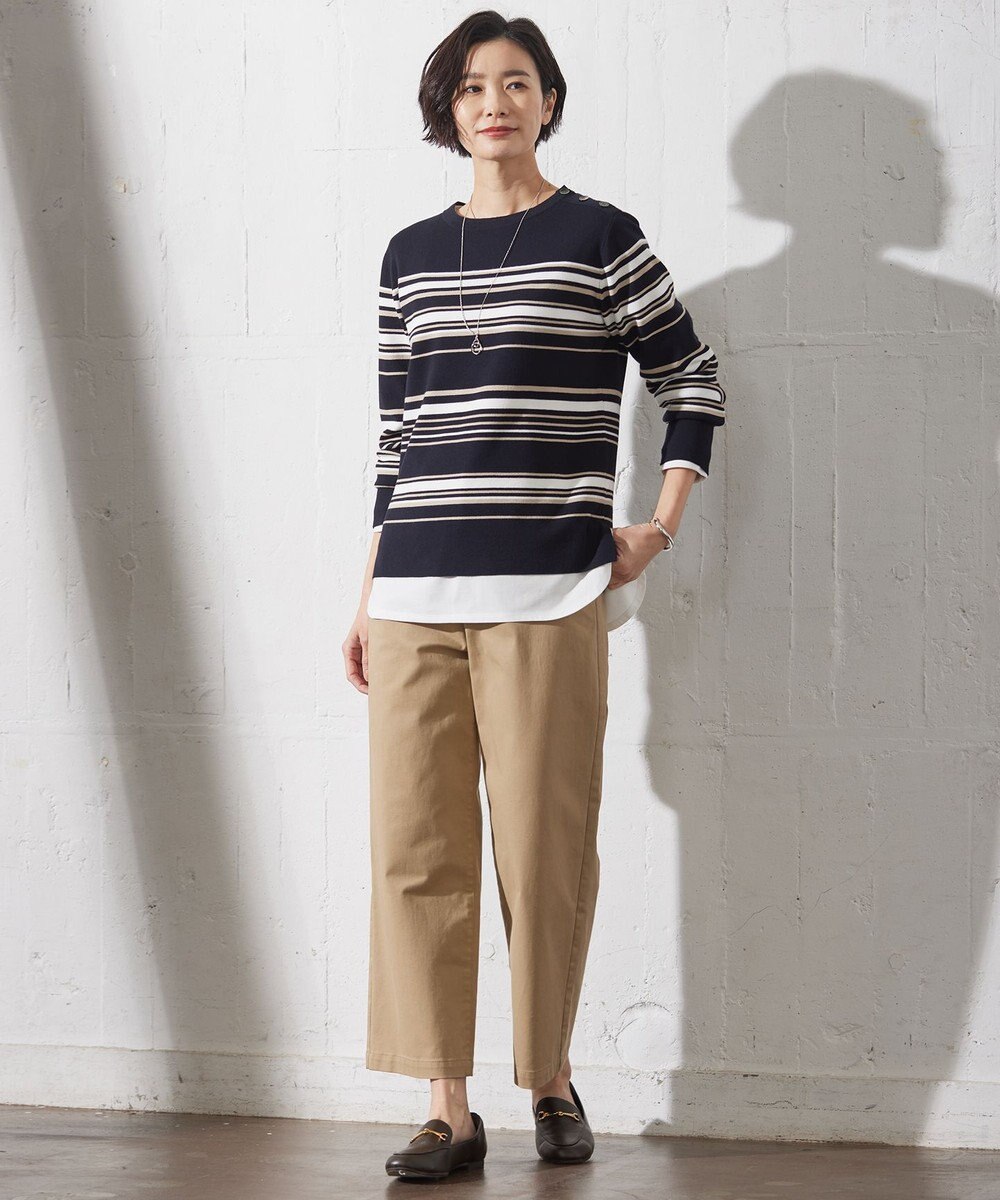 J.PRESS LADIES L 【洗える】RAYON STRETCH BORDER ボートネック ニット 