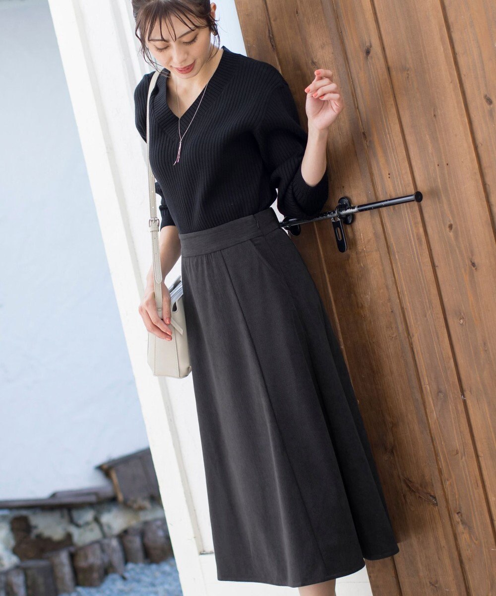Tiaclasse L 【洗える】大人上品なコーデュロイフレアスカート 