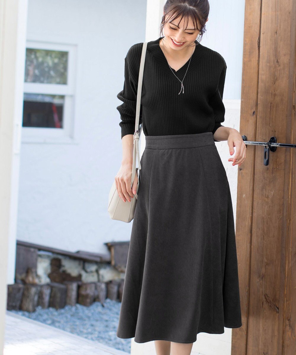 Tiaclasse L 【洗える】大人上品なコーデュロイフレアスカート 