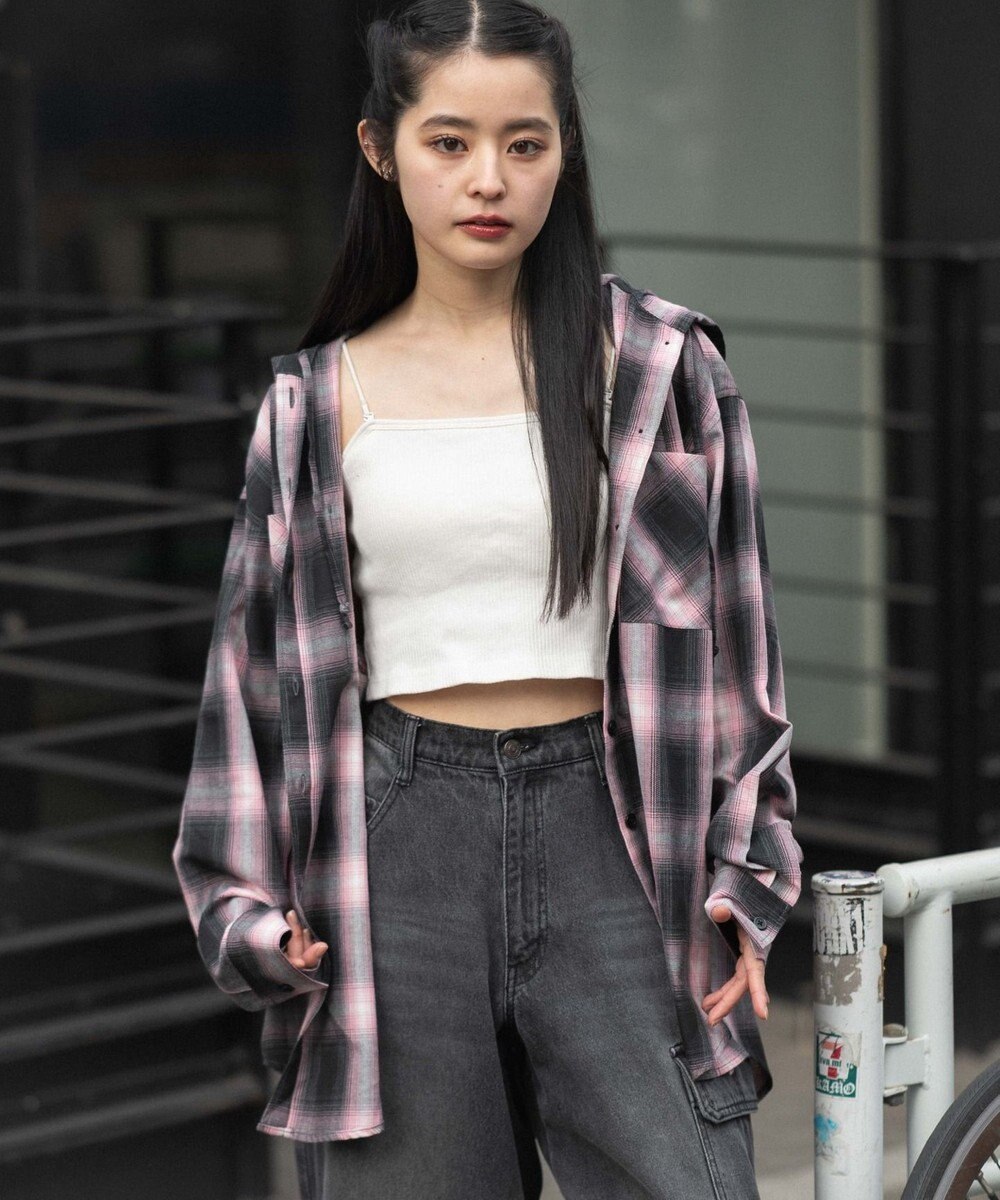 WEGO フードチェックシャツ 