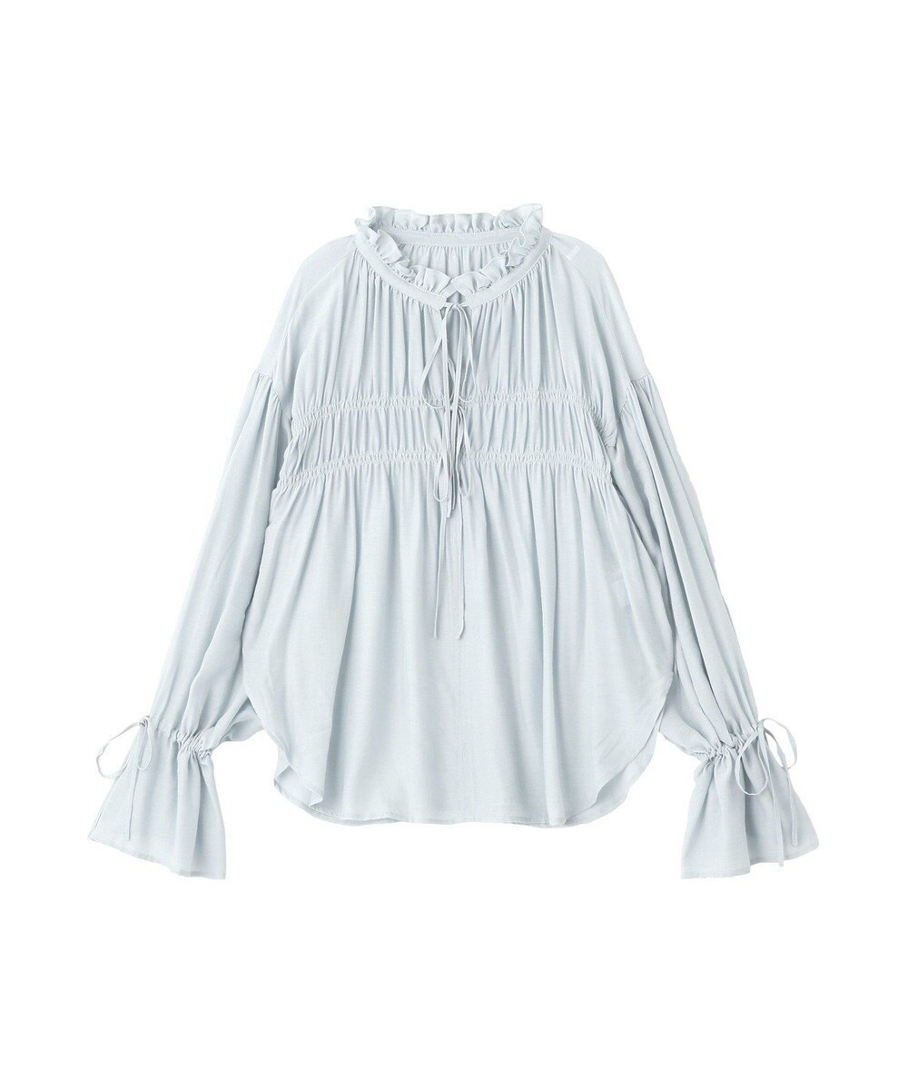 YECCA VECCA シャーリングギャザーリボンブラウス 