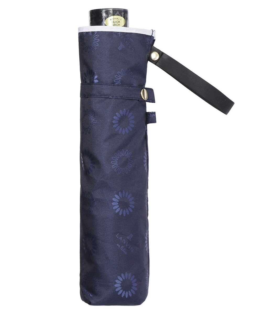MOONBAT LANVIN en Bleu 折りたたみ傘 ジャカード×パイピング 簡単開閉 大きめ55cm 