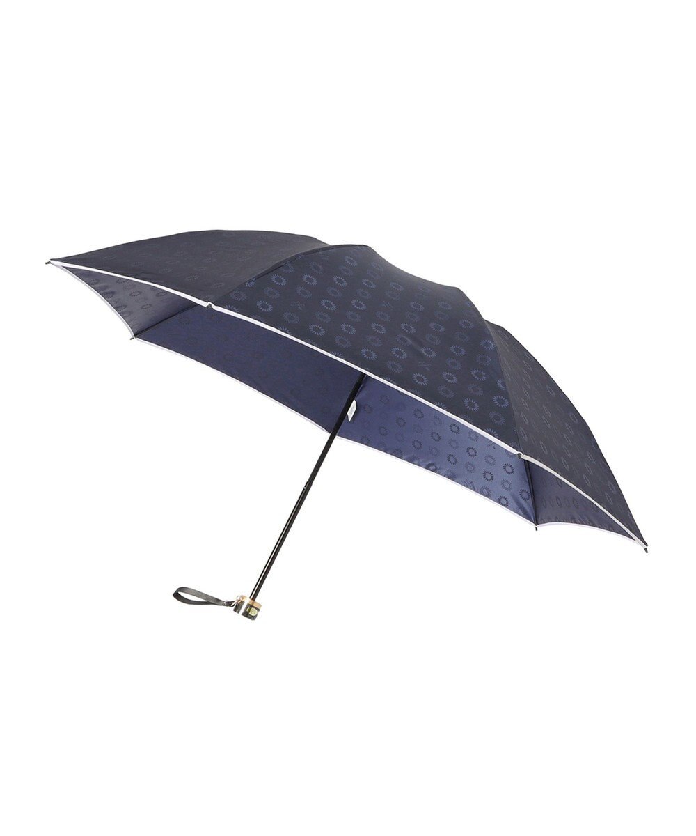 MOONBAT LANVIN en Bleu 折りたたみ傘 ジャカード×パイピング 簡単開閉 大きめ55cm 