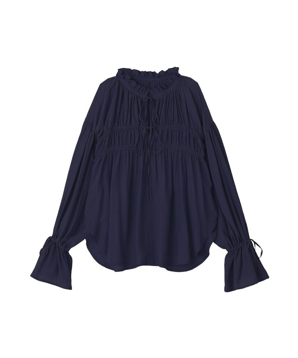 YECCA VECCA シャーリングギャザーリボンブラウス 