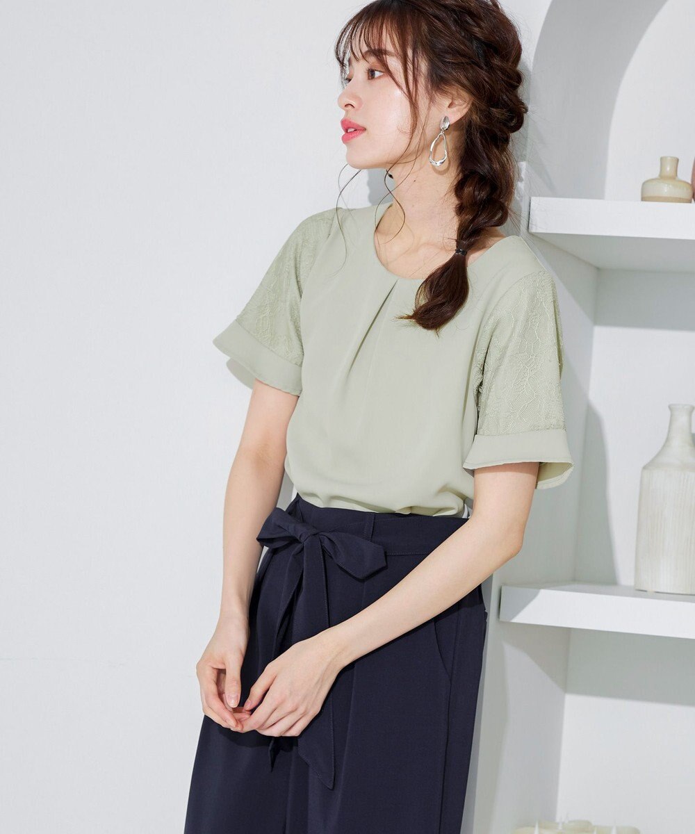 Tiaclasse 【新色追加・洗える】体型カバーも叶うレーススリーブブラウス 