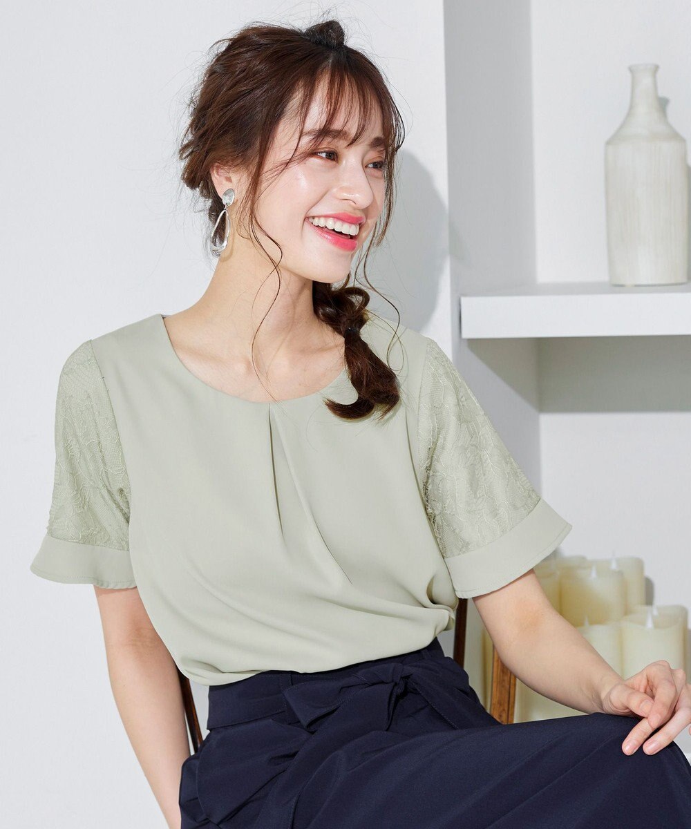 Tiaclasse 【新色追加・洗える】体型カバーも叶うレーススリーブブラウス 