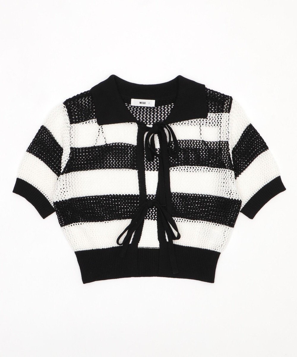 WEGO 襟付きリボンメッシュショートカーデ 