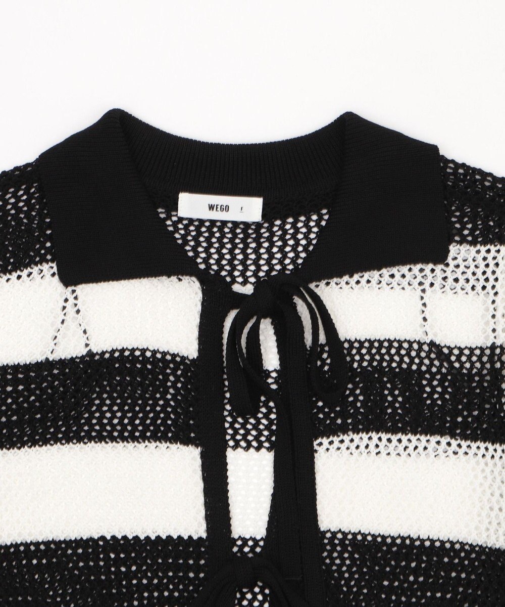 WEGO 襟付きリボンメッシュショートカーデ 