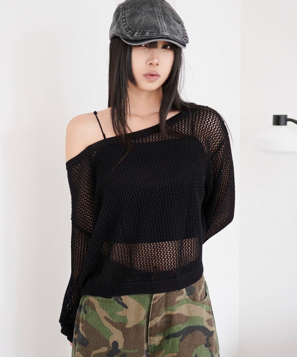 WEGO 2WAYオフショルメッシュニット 