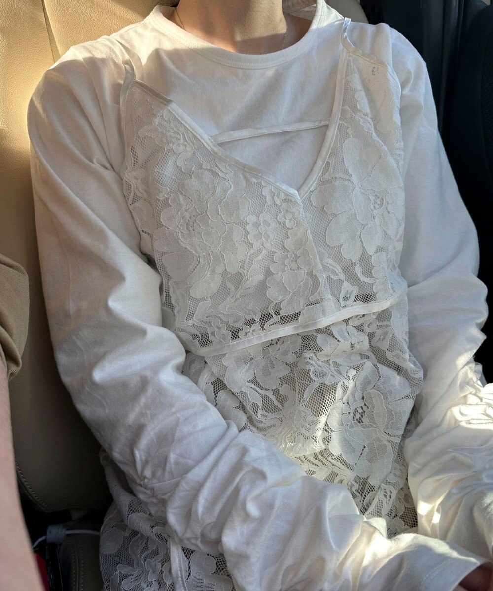 Green Parks AnriettMusee シャーリングスリーブＴシャツ＋レースキャミソールＳＥＴ 