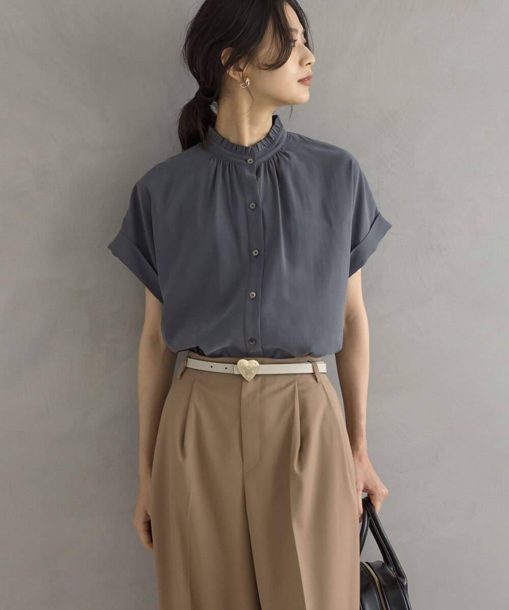 組曲 バウンディングシャーティング バンドカラーフリル ブラウス 