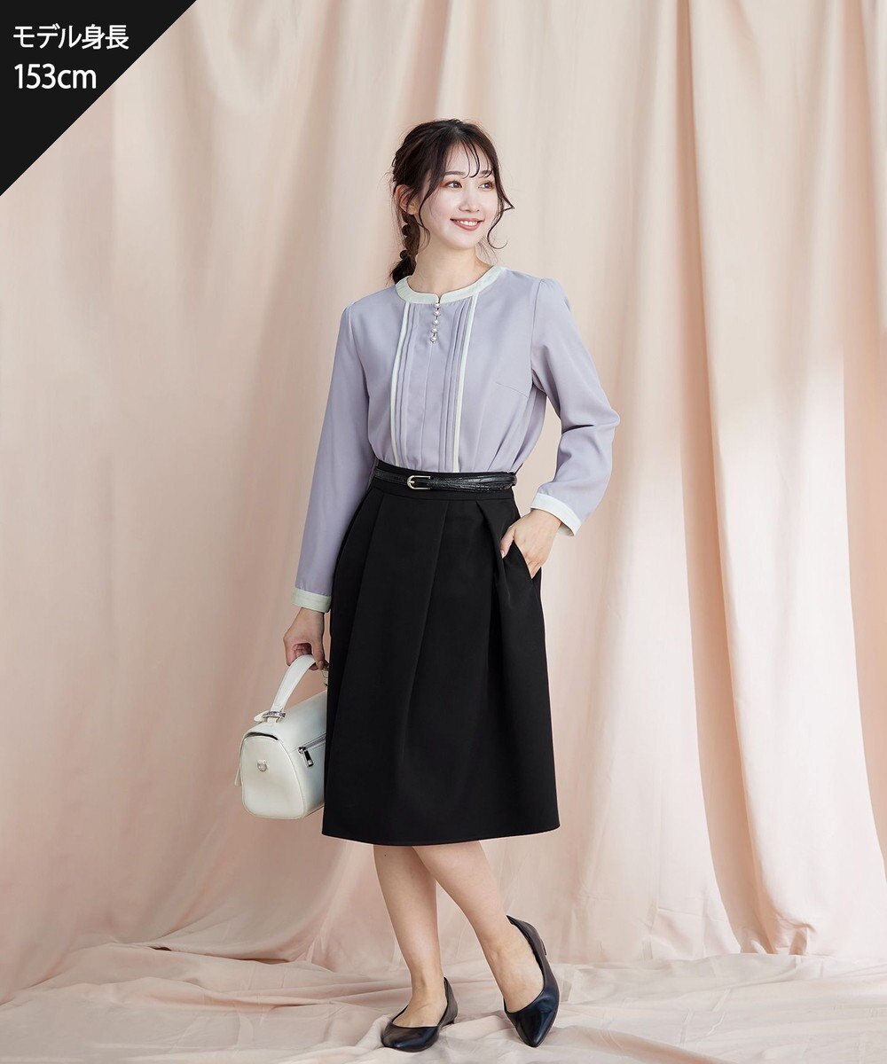 Tiaclasse L 【洗える】ピンタック配色ブラウス 