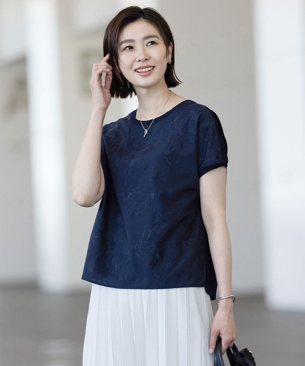 J.PRESS LADIES 【洗える】シアーエンブロイダリー カットソー 