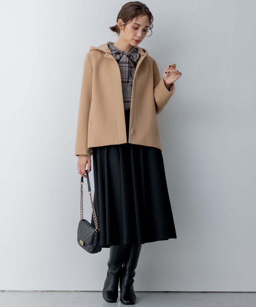 組曲 シアーツイルチェック ハイネックブラウス 