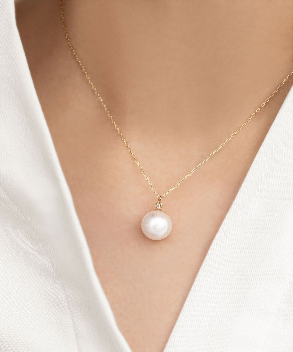 【WEB限定】NOBLE PEARL NECKLACE K10淡水パール ダイヤモンド ネックレス, ゴールド系, F