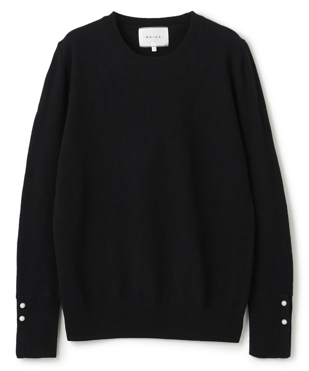 BEIGE， 【WEB限定・洗える】ALSACE / パール釦クルーネックウールニット 