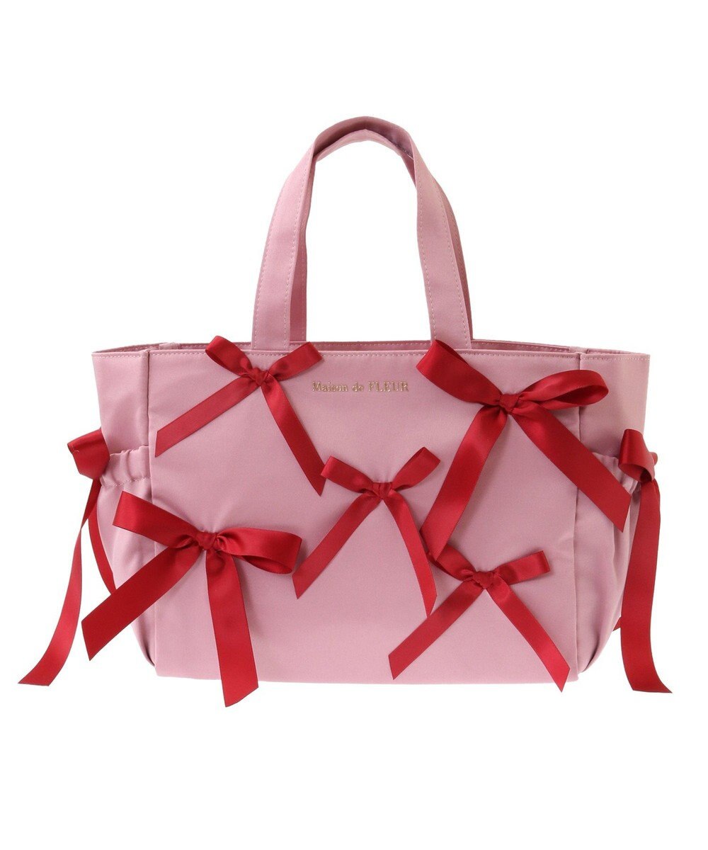Maison de FLEUR サイドポケットリボンサテントートバッグ 