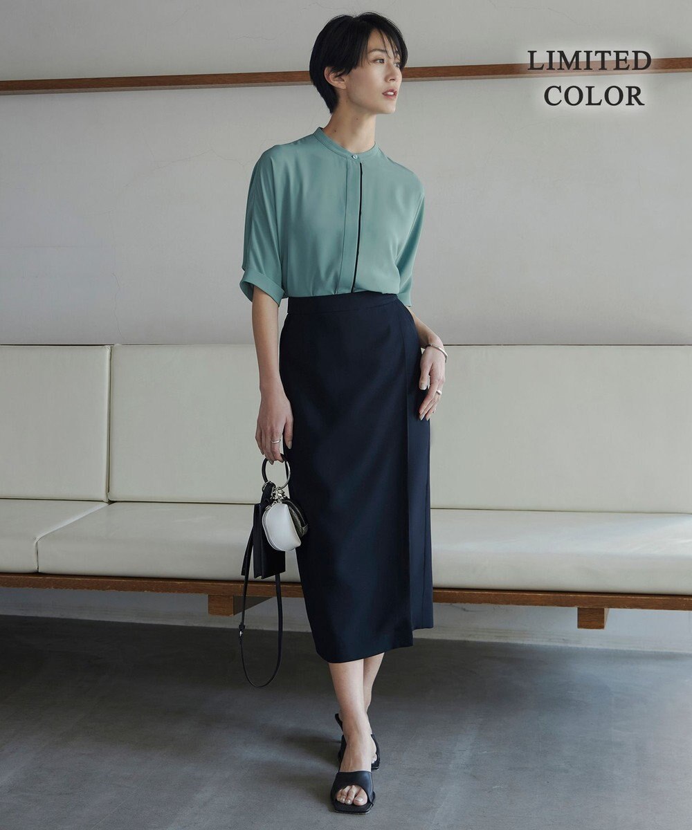 ICB 【人気のため新色追加・WEB限定カラーあり】BackSatinAmunzen 5分袖バンドカラーブラウス 