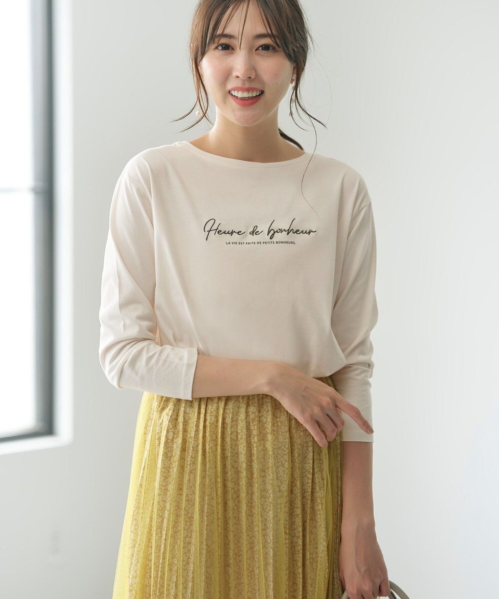 any SiS 【洗える】ラメ刺繍長袖 Tシャツ アイボリー