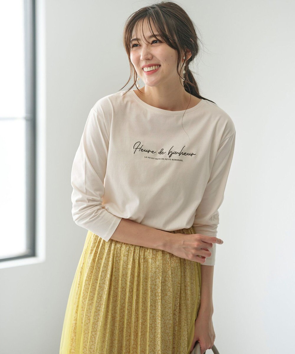 any SiS L 【洗える】ラメ刺繍長袖 Tシャツ アイボリー