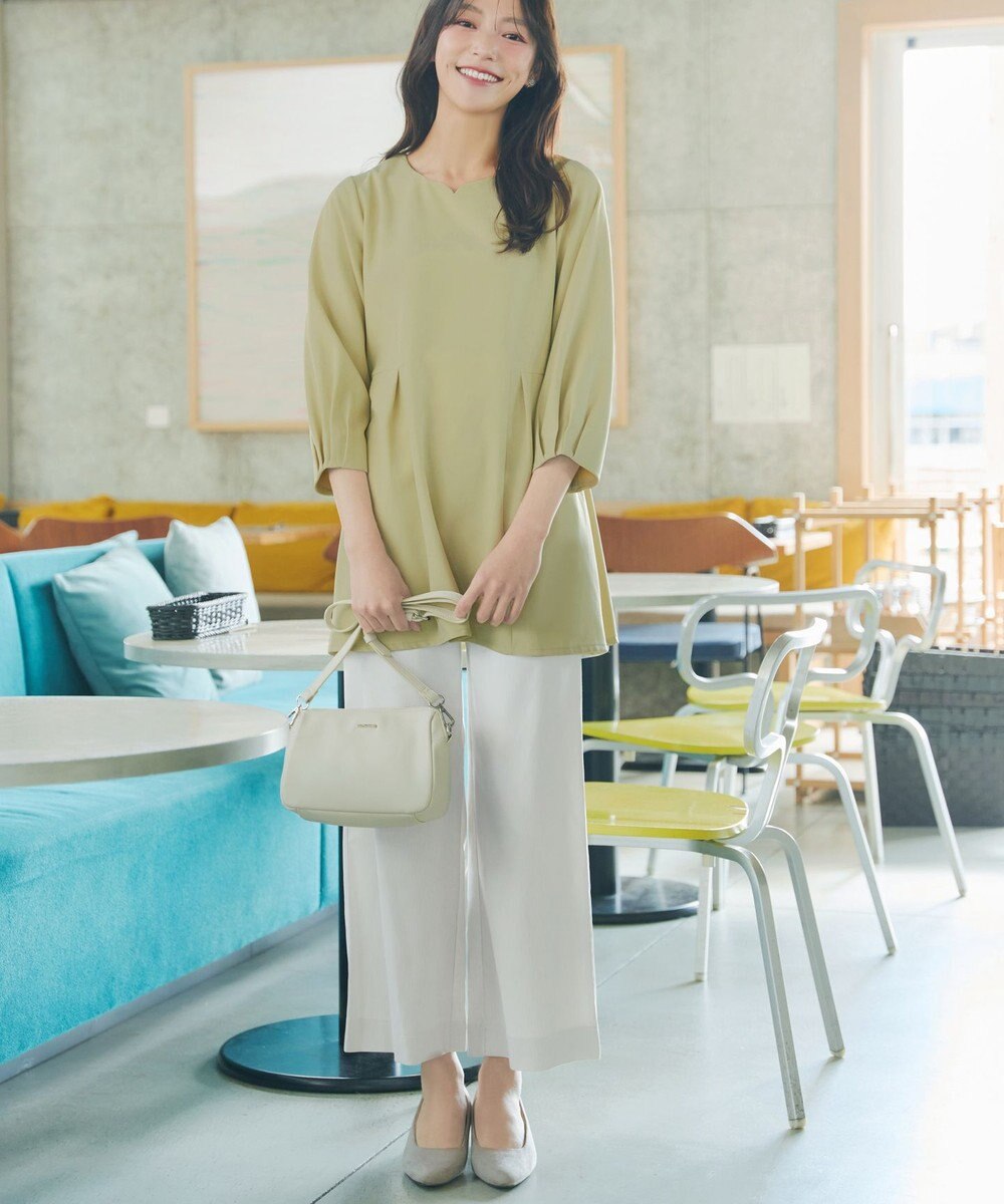 Tiaclasse ストライプストレッチワイドパンツ 