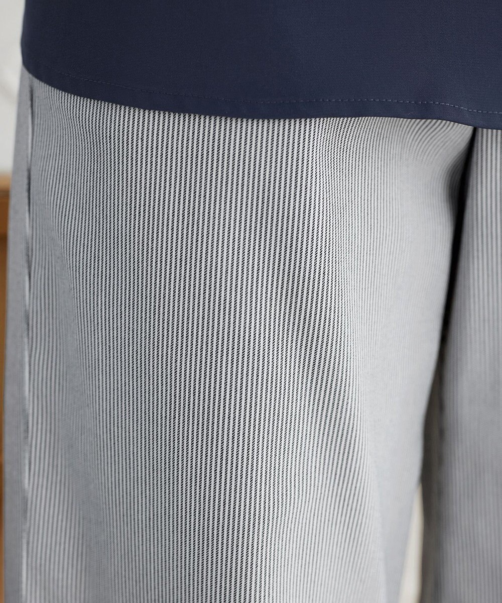 Tiaclasse ストライプストレッチワイドパンツ 