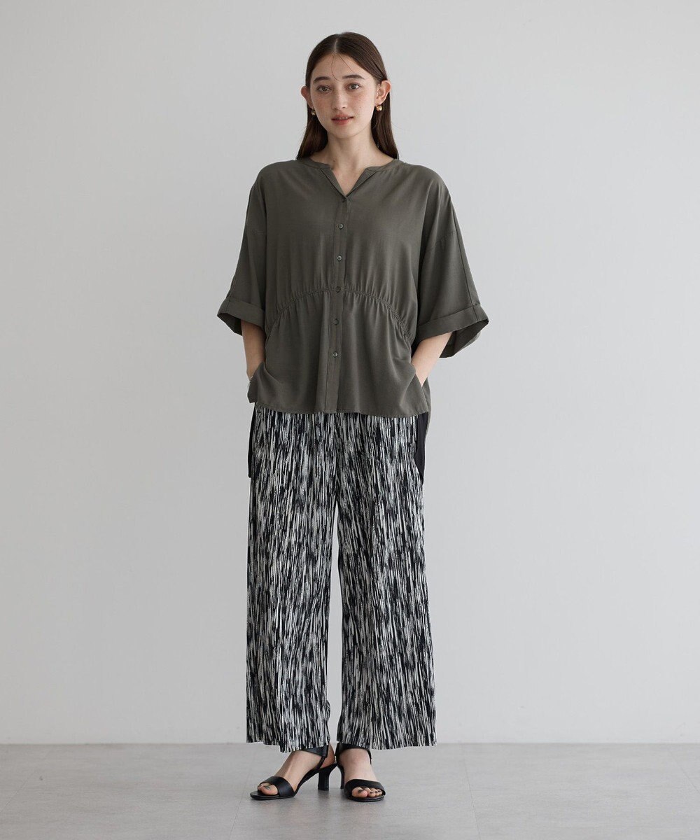 YECCA VECCA ギャザーデザイン配色シャツ 