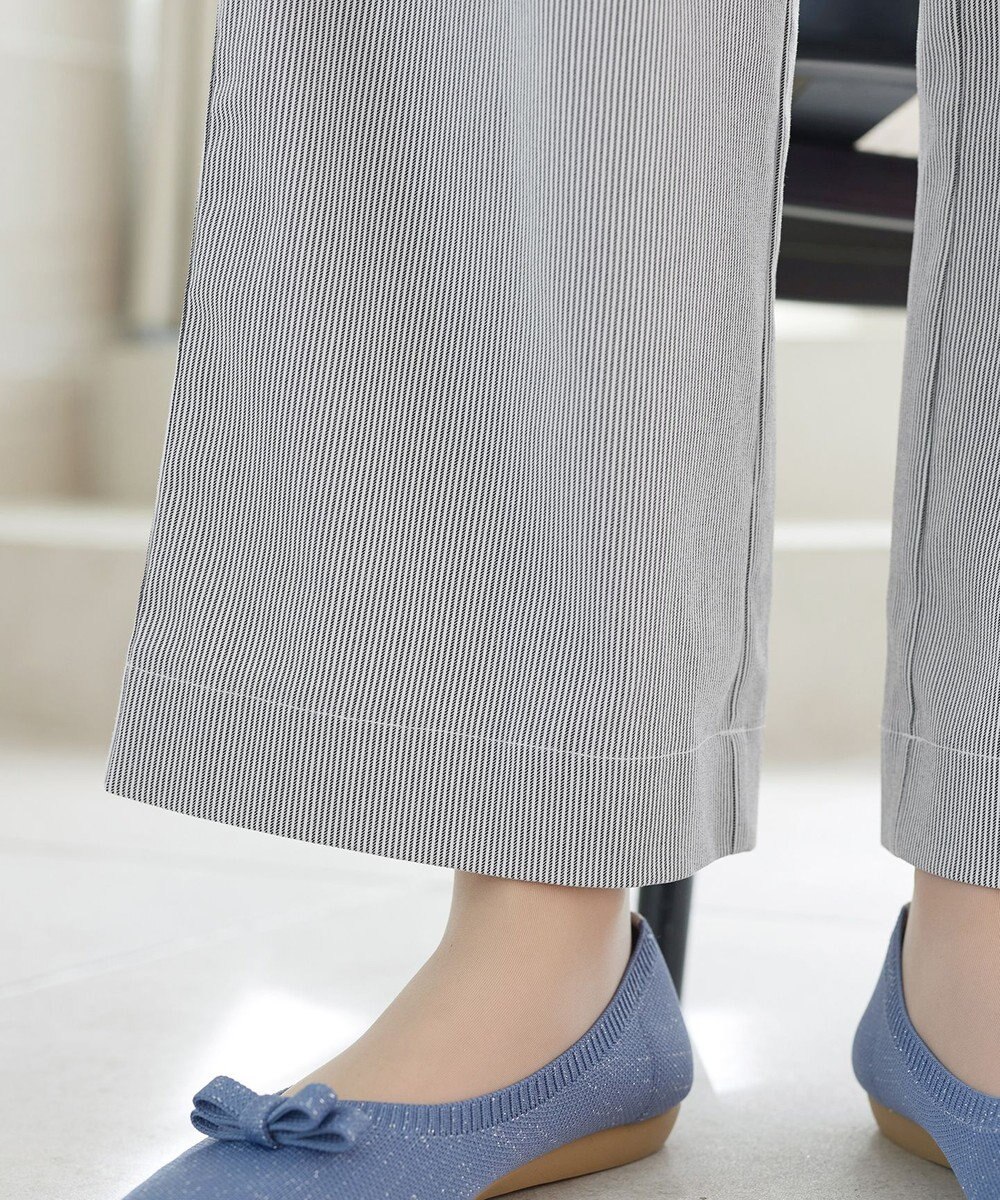 Tiaclasse ストライプストレッチワイドパンツ 