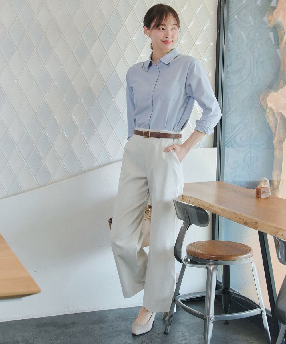 Tiaclasse ストライプストレッチワイドパンツ 