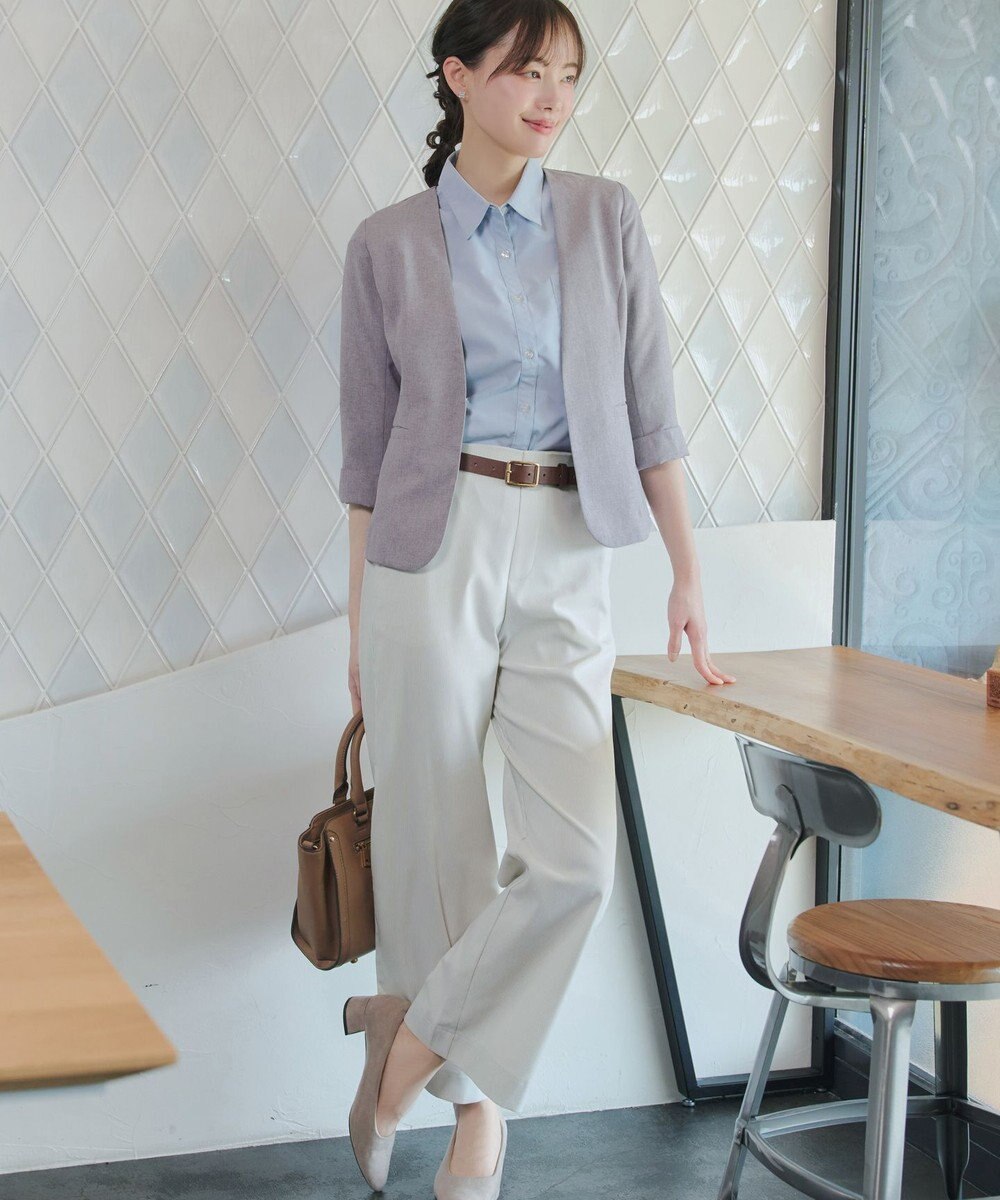 Tiaclasse ストライプストレッチワイドパンツ 