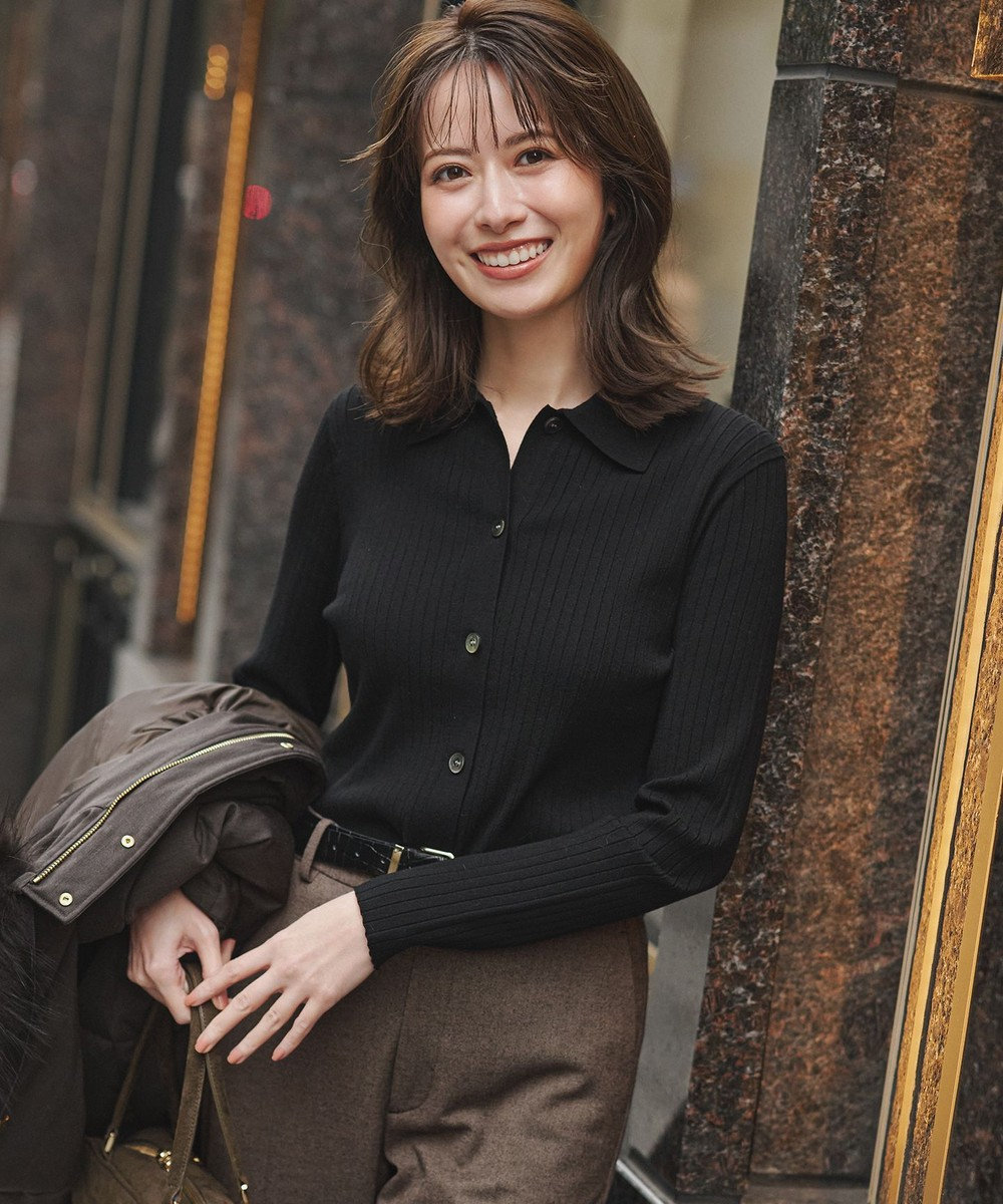 23区 【先行予約】ワイドリブ ポロニット カーディガン 